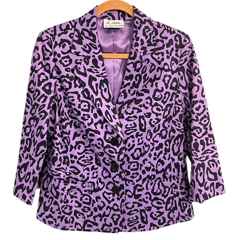 Linea By Louis DellOlio Purple & Black Leopard Print Blazer Jacket M